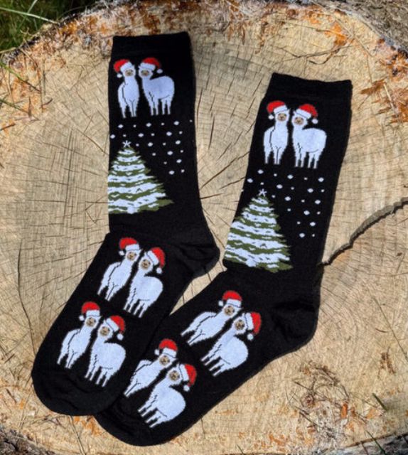 Christmas Alpacas with Hats Sock