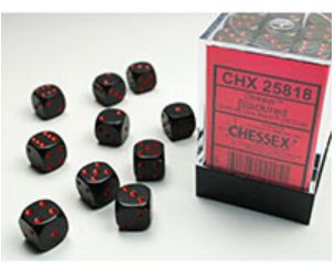 Chessex - Opaque 12mm D6 Dice Block - Black w/Red