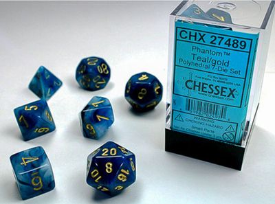Chessex - Phantom Polyhedral 7 Dice Set - Teal w/Gold