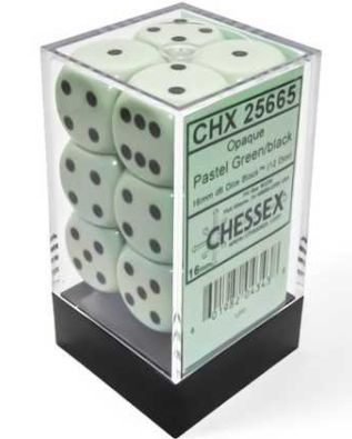 Opaque 16mm d6 Pastel Green/black Dice Block (12 dice)
