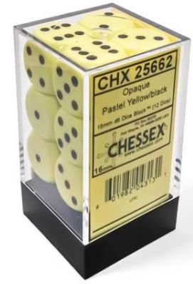 Opaque 16mm d6 Pastel Yellow/black Dice Block (12 dice)