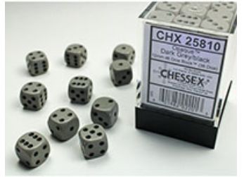 Chessex - Opaque 12mm D6 Dice Block - Grey w/Black