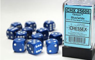 Chessex - Opaque 16mm D6 Dice Block - Blue w/White