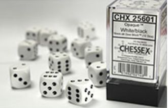 Chessex - Opaque 16mm D6 Dice Block - White w/Black