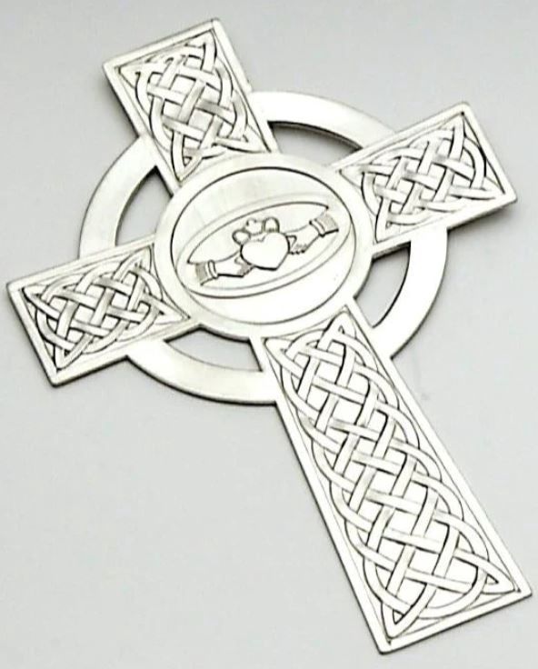 Pewter Claddagh Irish Cross 8"