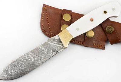 Hunt KNF: Damasc 10" WHT HNDL Brass pin