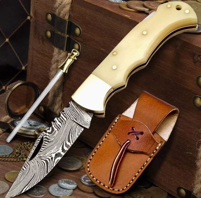 PCKT KNF: Damasc BLD Bone HNDL Sharp Rod