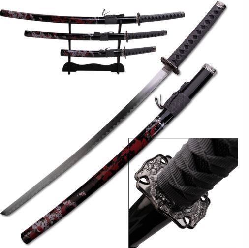 Sword 3pc set: Red/WHT Flower BLK Scabba
