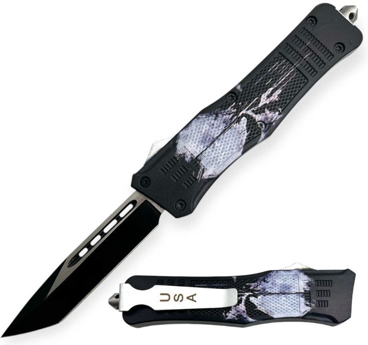 OTF: Heavy Duty SKULL PRNT HNDL 9&quot;