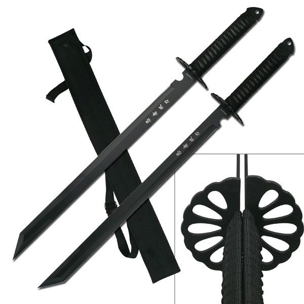 Twin Ninja swords Japan inscr on BLD 28&quot;