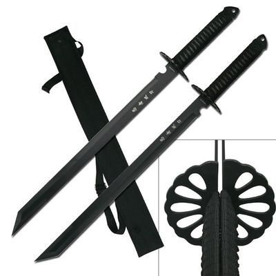 Twin Ninja swords Japan inscr on BLD 28"