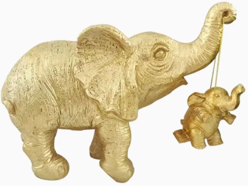 Mother &amp; Baby Elephant in Gold