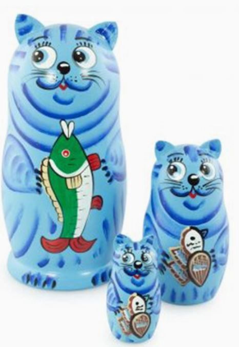 Nesting Doll 3pcs: Blu Cat &amp; Fish 5&quot;