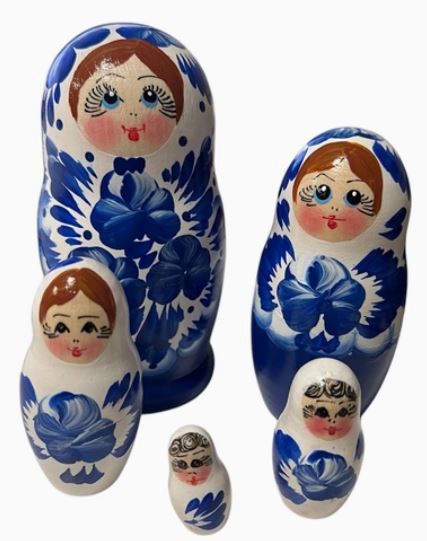 Nesting Doll 5pcs: Blu/WHT 5&quot;