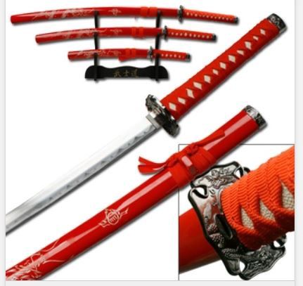 Sword 3 PC set: RED&amp;BLK wrap cord HNDL