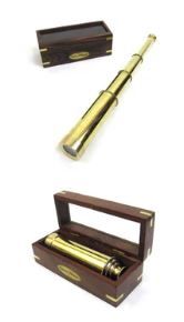 Captain's Telescope: Brass/wood box 15"
