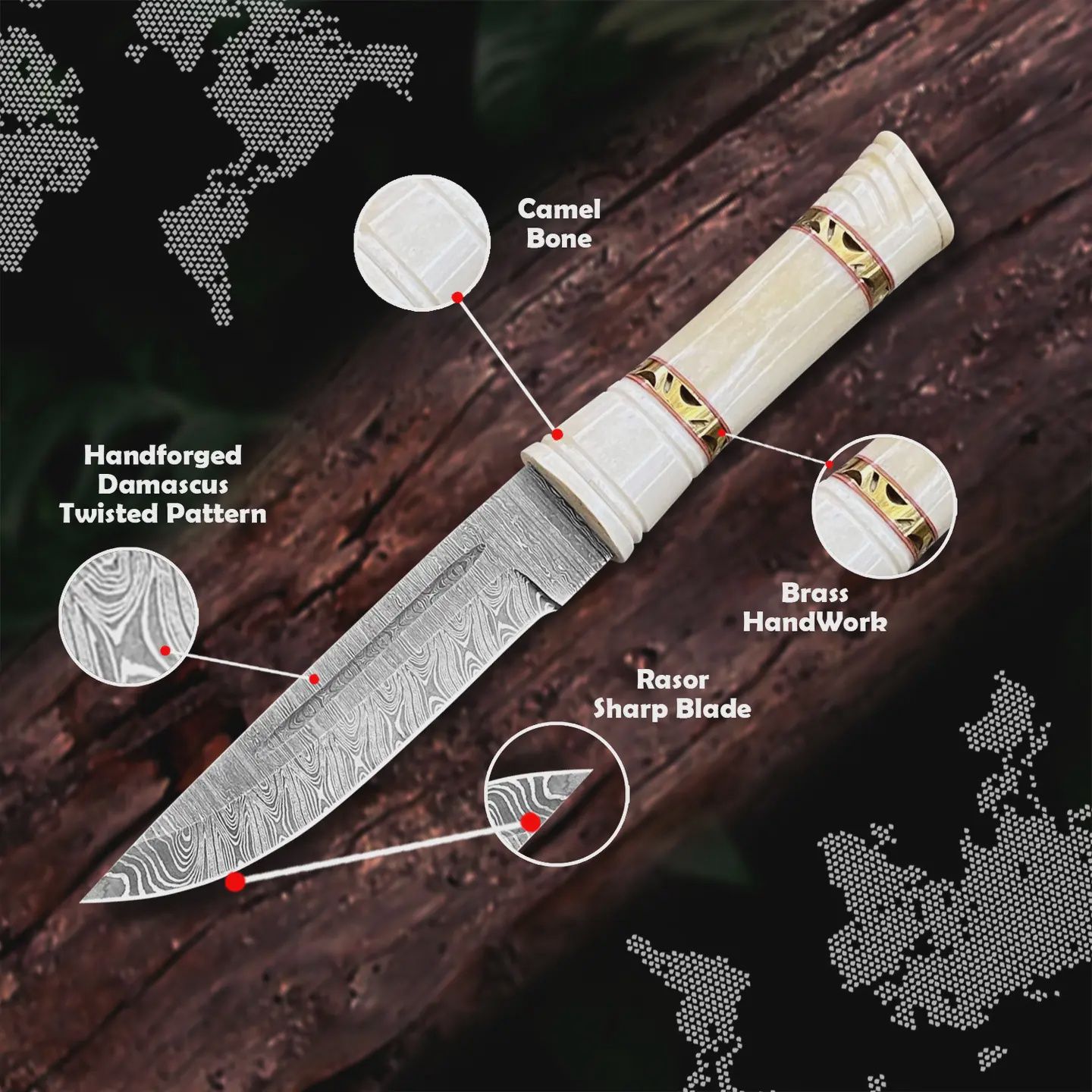 Hunt KNF: Damasc10&quot;  Bone Brass HNDL