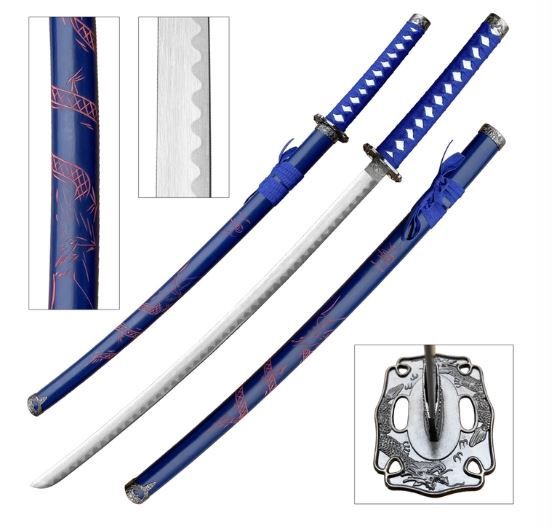 Katana: BLU Scabb red carved dragon