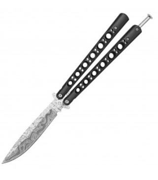 Butterfly Knife: etch Damascus BLD BLK HNDL