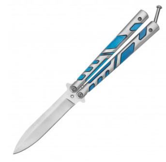 Butterfly Knife: BLU SLVR HNDL 8.75&quot;