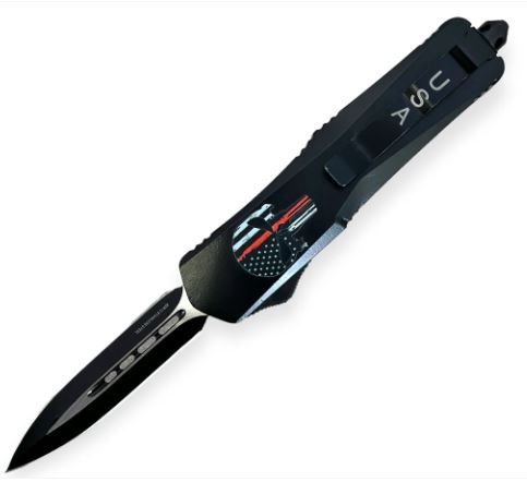 OTF: DBL Edge BLD  Skull Red Line 9&quot; side Lever