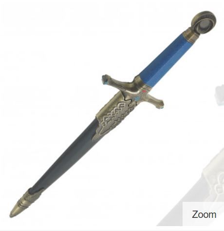 Crusader Dagger: Jeweled brass w/Blue HNDL  14&quot;