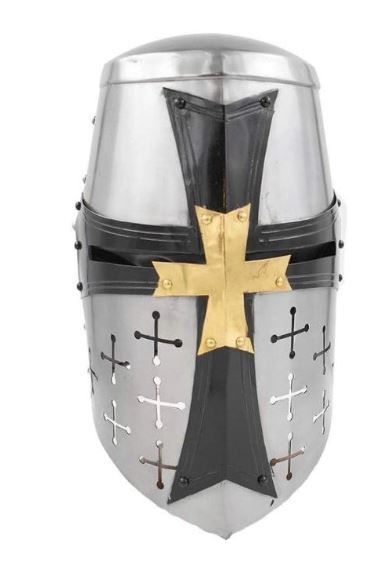 Helmet: Crusader Great Helm BLK/SLVR/Brass cross