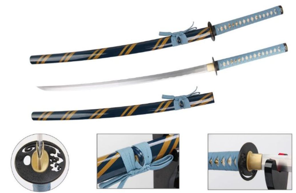 SW Katana: 1045 HCS Silk Wrap Ray skin Mekugi pegs