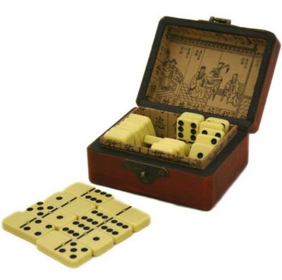 Ivory Colored Domino Set Fancy Silk Antique Box
