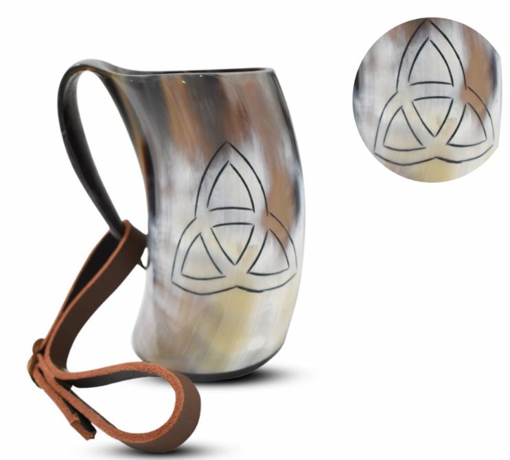 Drinking Horn  MUG w/ LTHR Strap: Celtic Knot 27oz