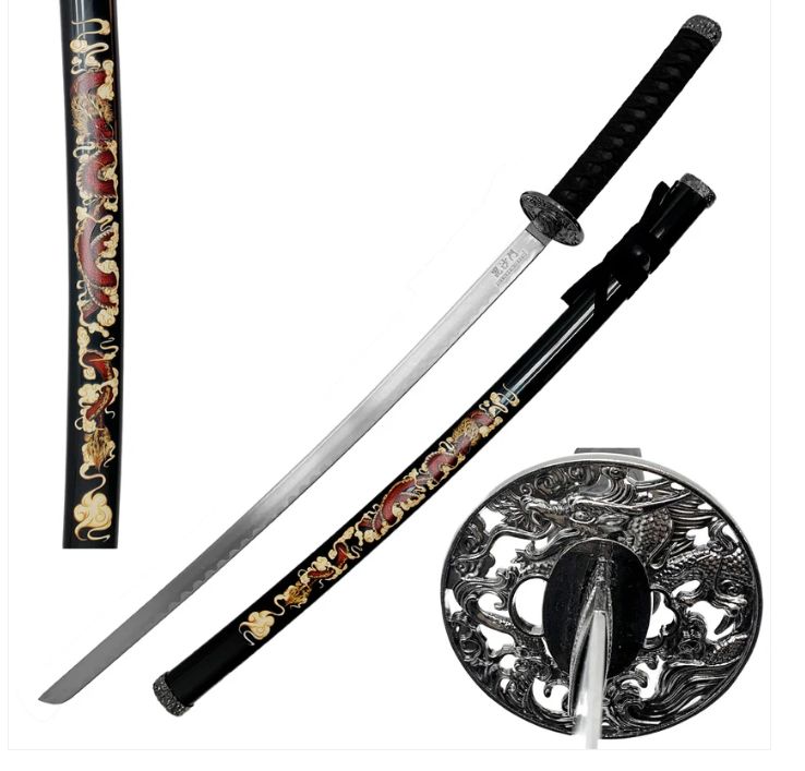 Katana: Black Saya Dragon PRNT Plastic Scabb 40"