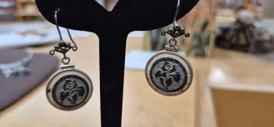 Earrings: Carved Ostrich Egg