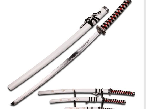 3pc  sword set:BLK&amp;WHT HNDL Japan insc Scabb
