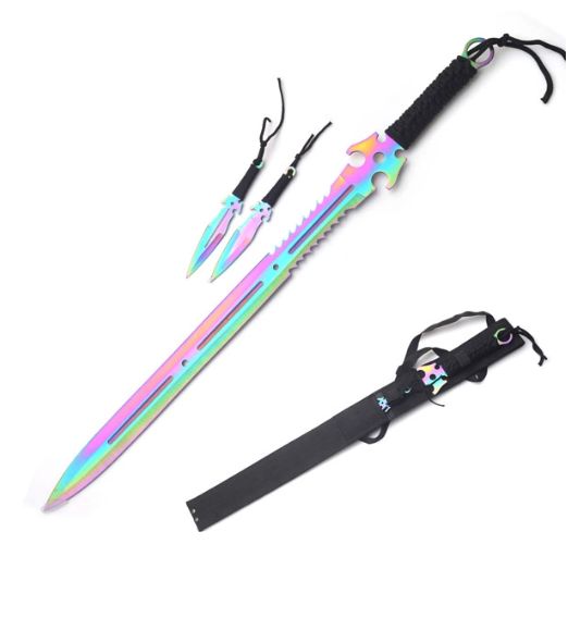 Ninja Corded Sword 26" RNBW PNTD BLD &amp;2 THRWRS