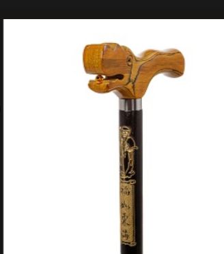 Walking Wood Cane: 37" Camel Grooves Dragon SHP HNDL