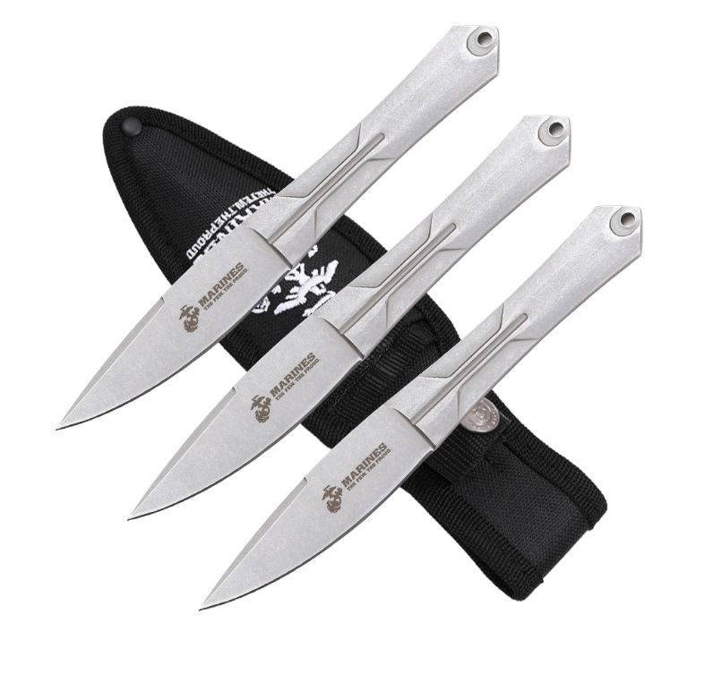 THRWR: USMC  7": 3 Pc SLVR STNWASH BLDS