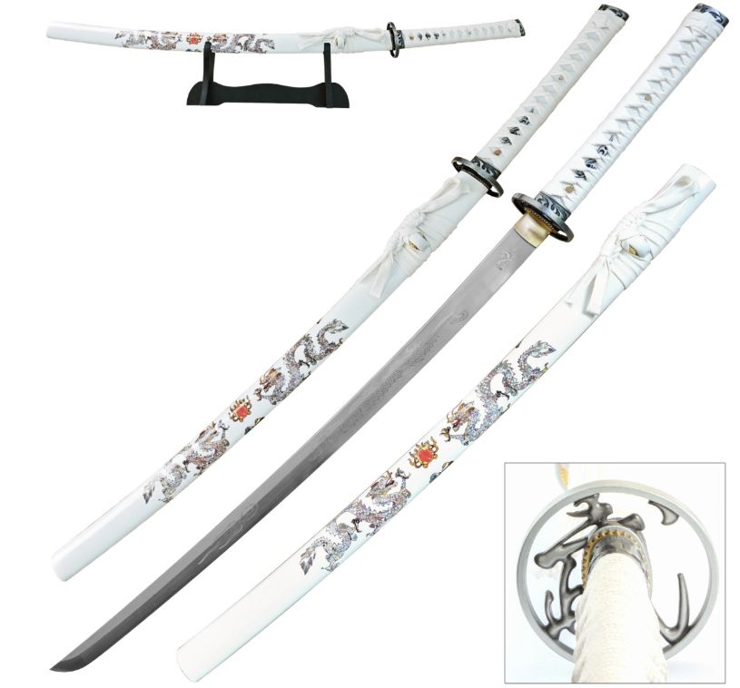 Ten Ryu: 1045 HCS BLD WHT Scabb Dragon PRNT 41"