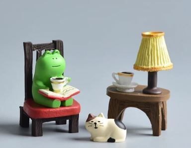 Cat Frog Reading scene