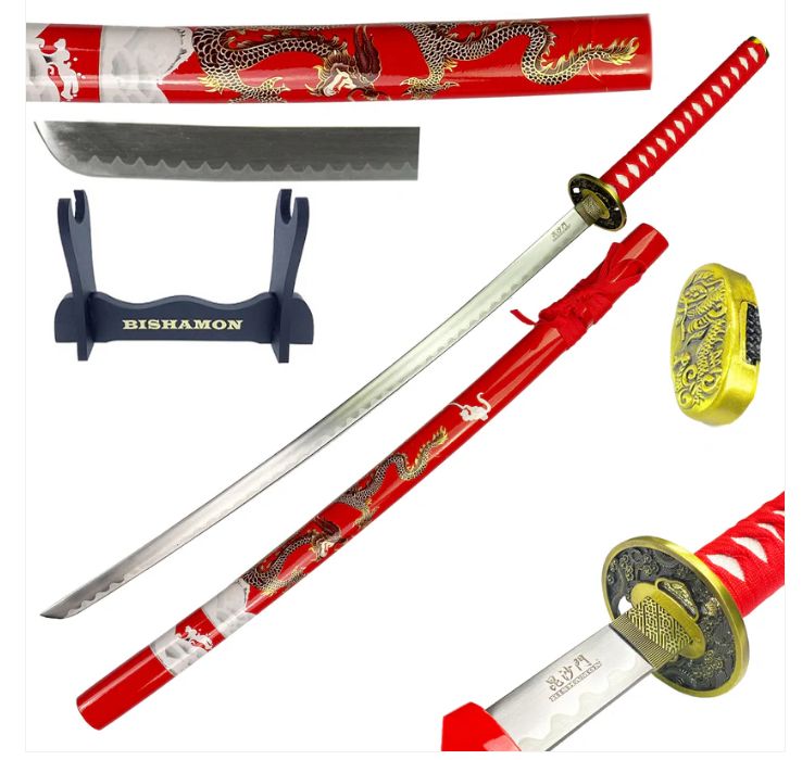 katana Bishamon W/ red Dragon Scabb GLD Hilt