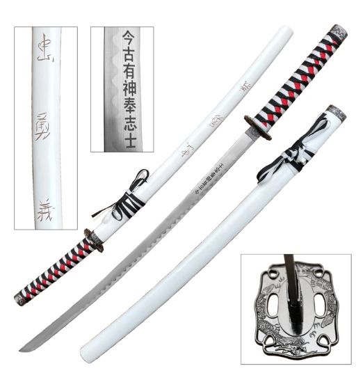 Katana: WHT handle Japanese charact scabb
