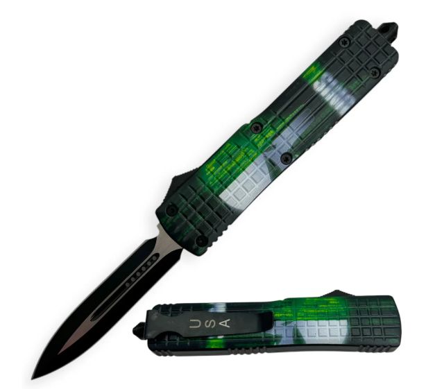 OTF: GRN/WHT Punisher BLK HNDL DRP PT BLD 9"