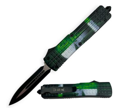 OTF: GRN/WHT Punisher BLK HNDL DRP PT BLD 9"