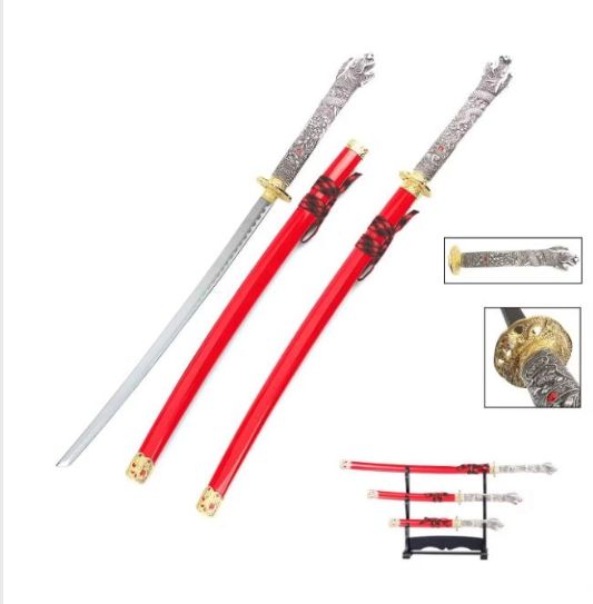 Sword Set 3pc: Red Dragon Faux Bone HNDL 42"