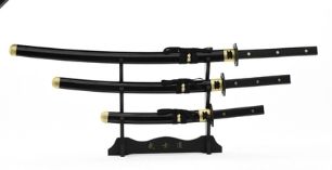 Sword set 3pc: Samurai Warrior BLK Scabb GLD pins