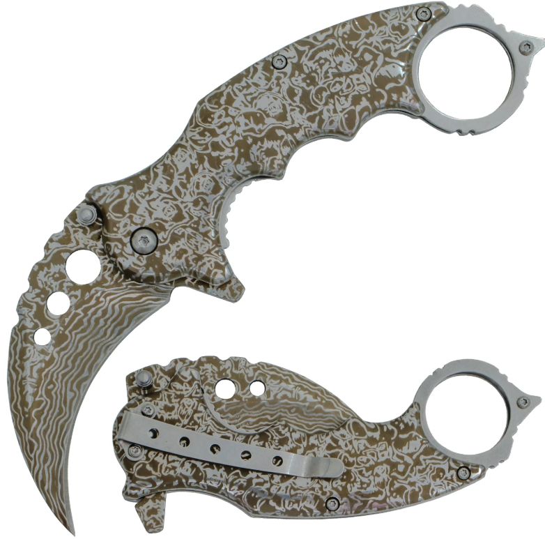 Karambit: etch Damascus Finish BLD &amp; HNDL 7"