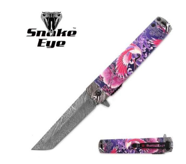 Knife: Etched Damascus Tanto BLD  Dragon/Crane HNDL