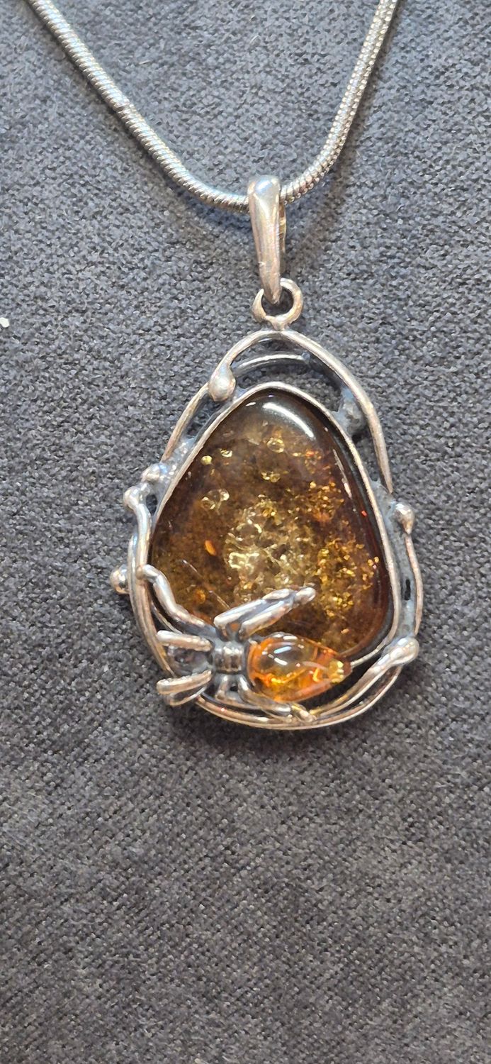 Amber Drop w/Butterfly Necklace