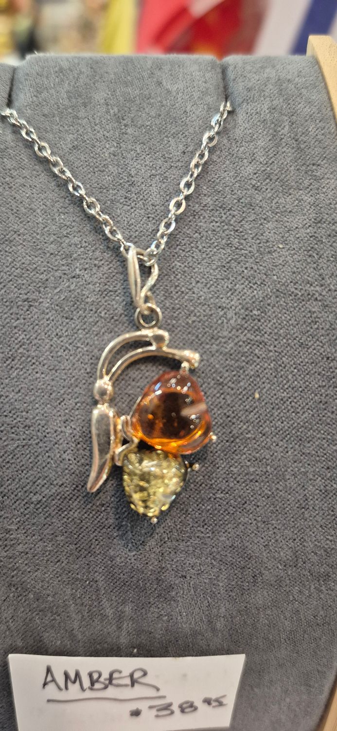 Bicolor Amber Butterfly Necklace