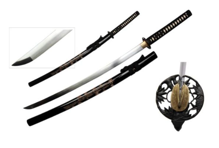 Ten Ryu Sword: 41"  1045 HC BLK Scabb WD HNDL