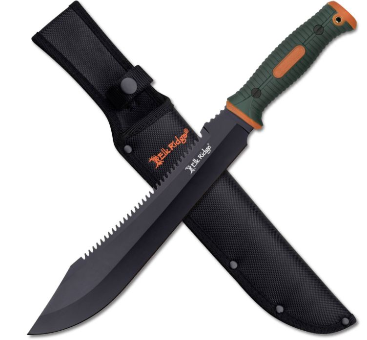 Machete: ER BLK BLD ORG/GRN ABS HNDL Sawback